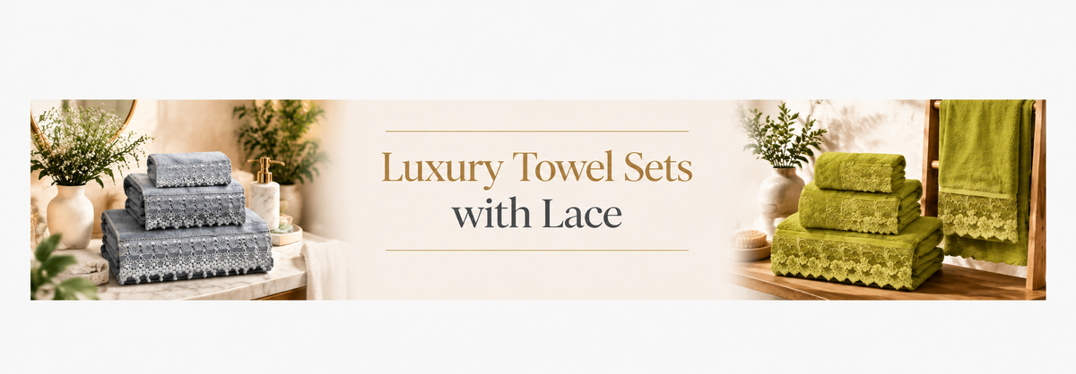Luxury Towel Sets with Lace – Elegant & Stylish Bath Towels - myhomestore.com.pk