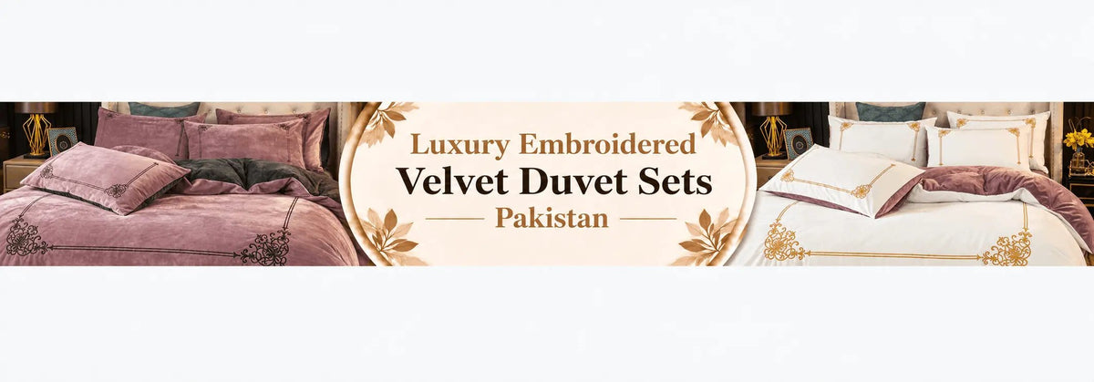 Luxury Embroidered Velvet Duvet Sets Pakistan - myhomestore.com.pk