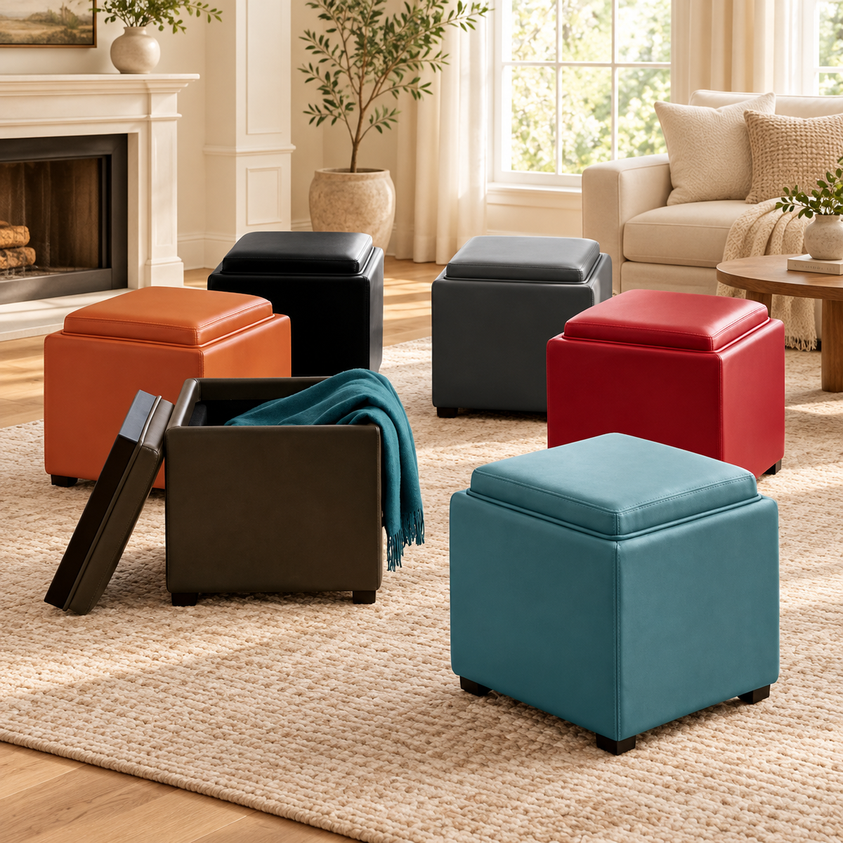 Leather Storage Ottoman