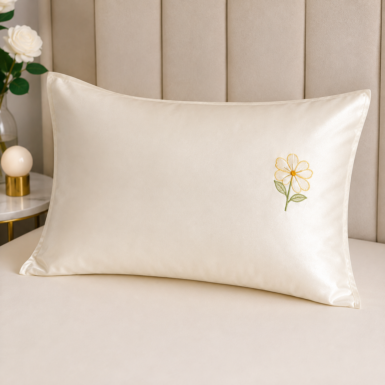 Ivory Daisy Embroidered Bedding Set