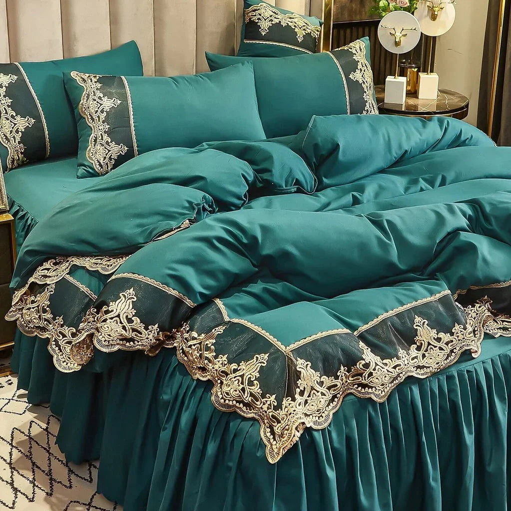 Luxury Duvet Set With Vintage Lace - myhomestore.com.pk