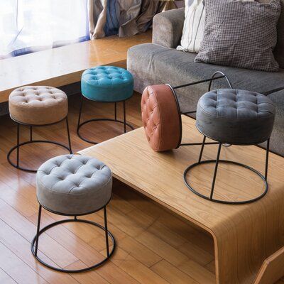 Leather Pouf Ottoman for Living Room, Vanity