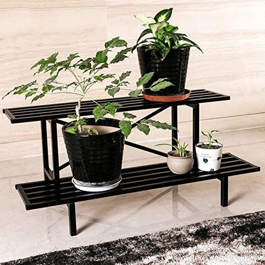 2 Tier Flower Racks Metal Plant Patio Standing Flower Shelf Holder - myhomestore.com.pk