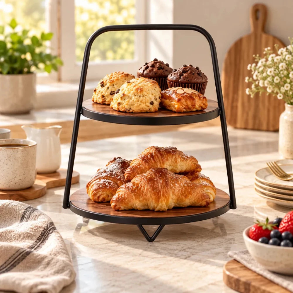 2-Tier Wood & Metal Serving Stand - myhomestore.com.pk