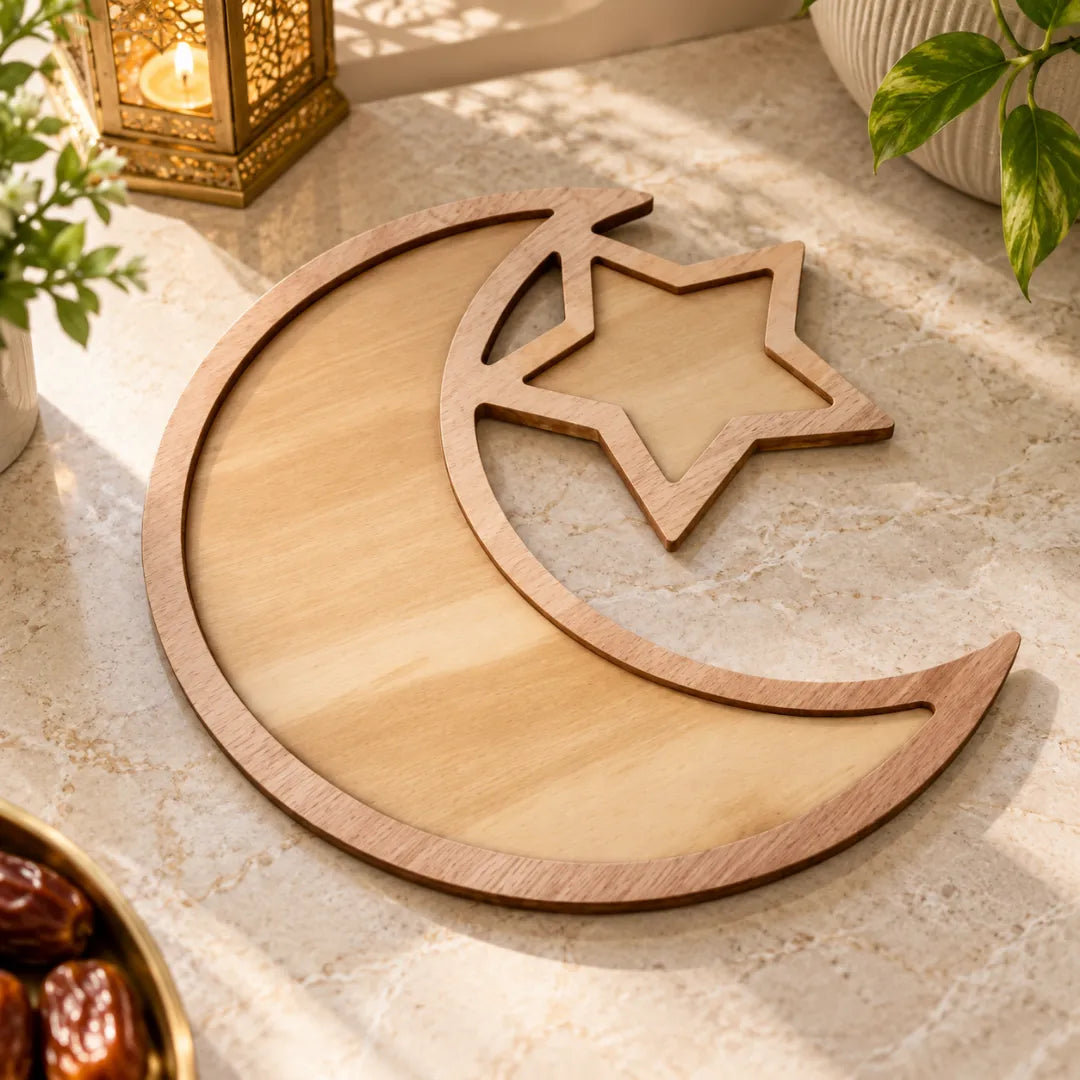 Crescent and Star Serving Platter Tray made from Wood