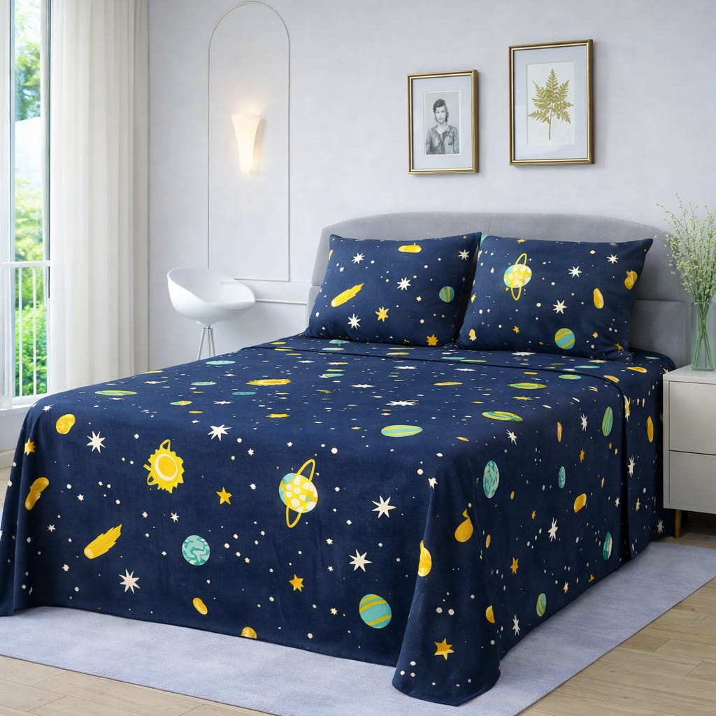 Galaxy Space Printed Bedsheet – King Size Bedding