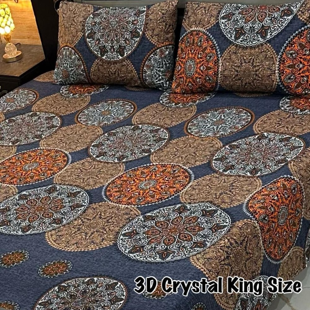 3D Crystal Double Bed Printed Bedsheet - myhomestore.com.pk