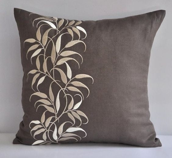 Embroidered Cushion Cover (Grey)
