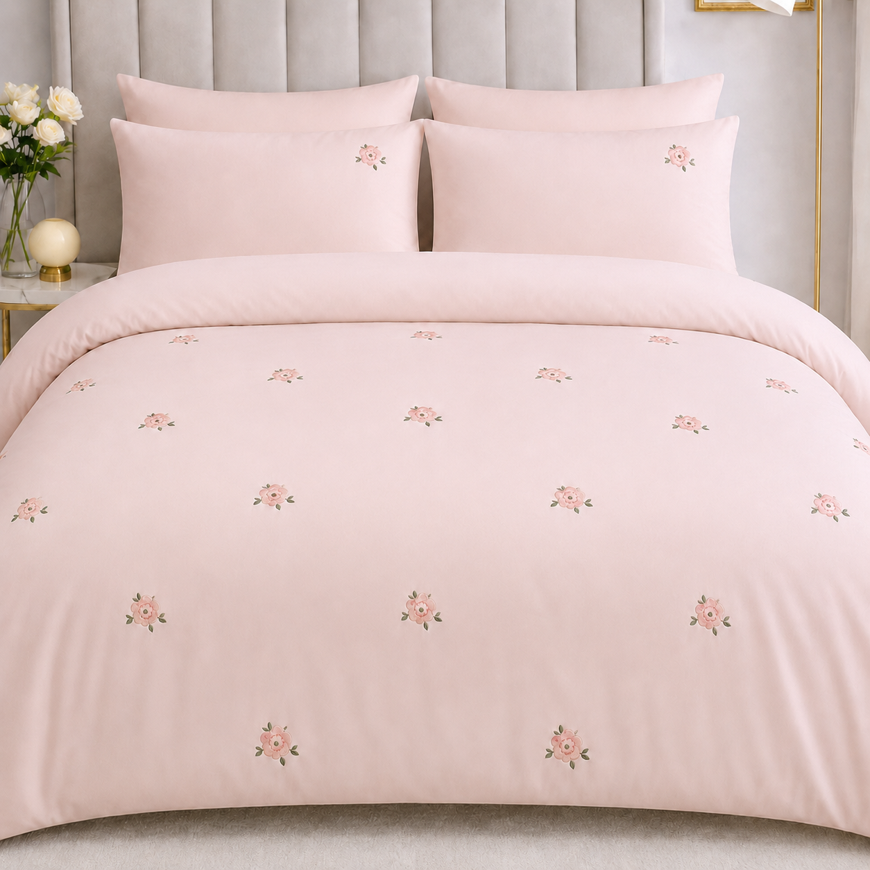 Luxury Blush Pink Embroidered Duvet Set