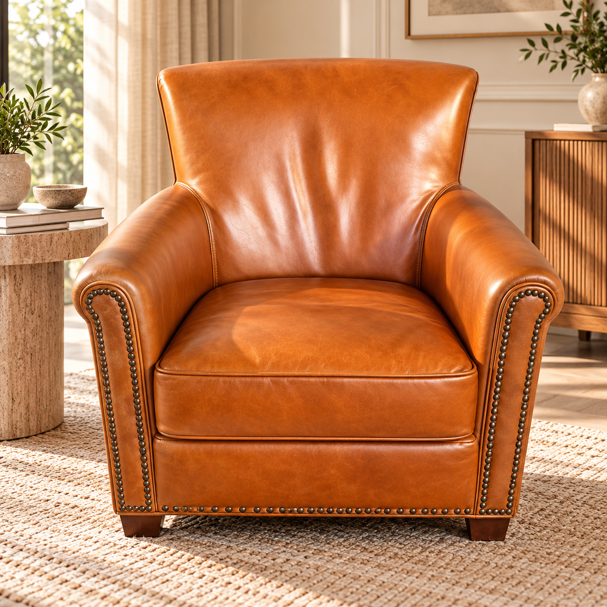 Leather Armchair with Nail heads