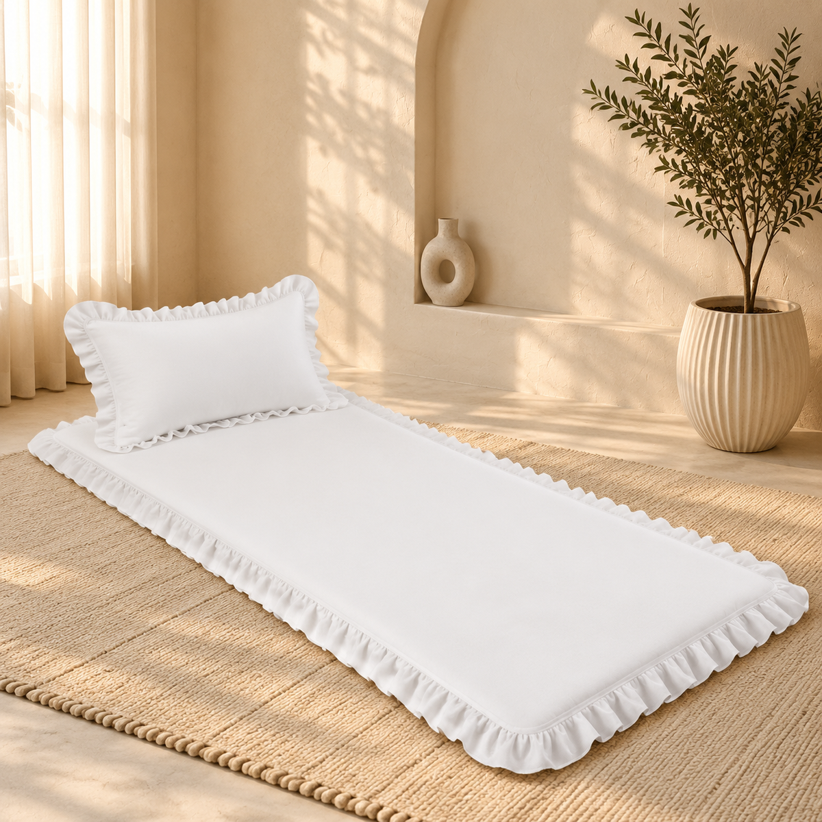 Luxury Ruffled Floor Mattress with Pillow