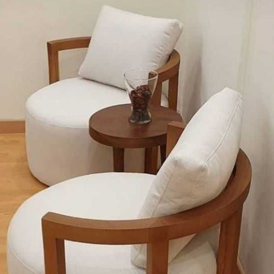Upholstered Barrel Chair (Set of 2 Chairs and Center Table)