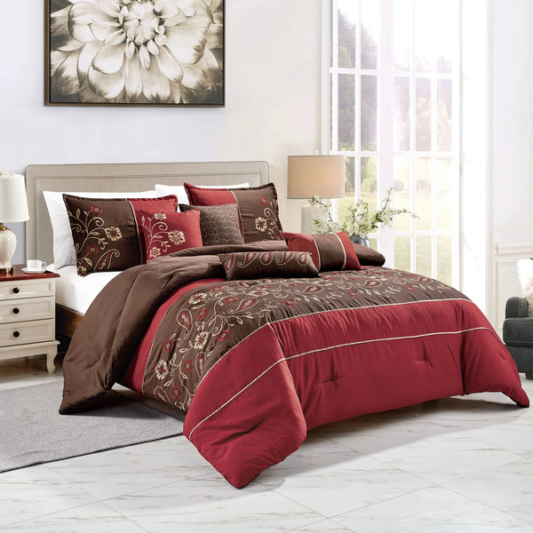 Maroon with Brown Combo Embroidery Duvet Set