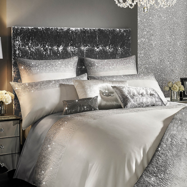 Light Grey With silver Sequence Bridal Bedding Duvet Set