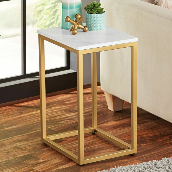 End Table, White Top with Gold Frame