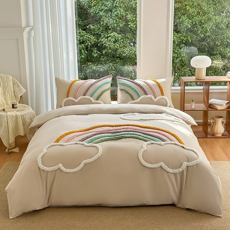 Rainbow Cloud Embroidered Duvet Cover Set