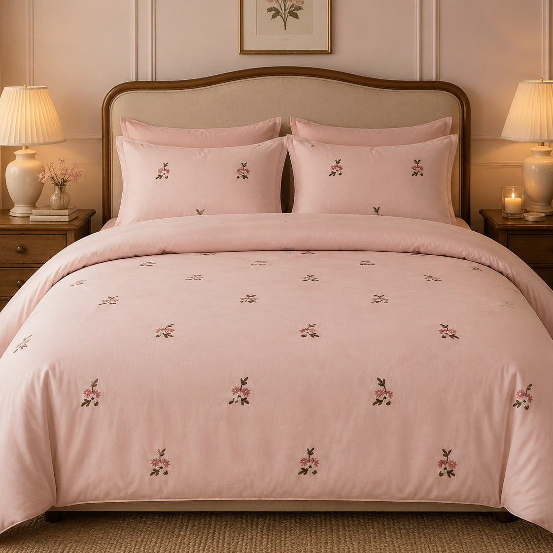 Rosebud Garden Embroidered Premium Bedding Set