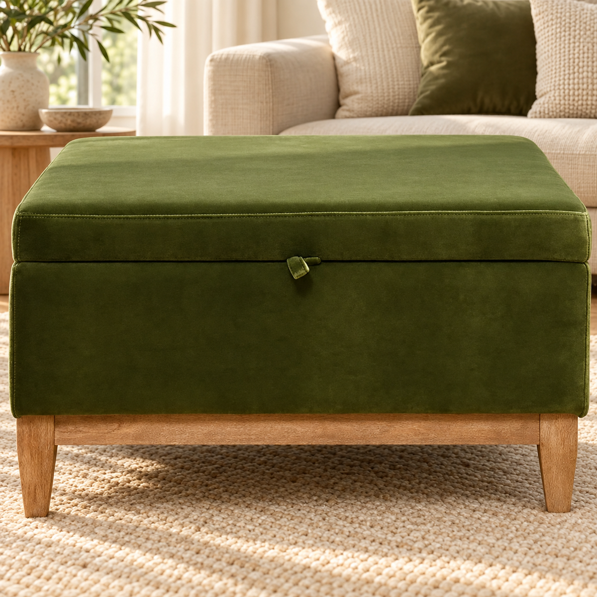 24" Square Velvet Storage Cocktail Ottoman