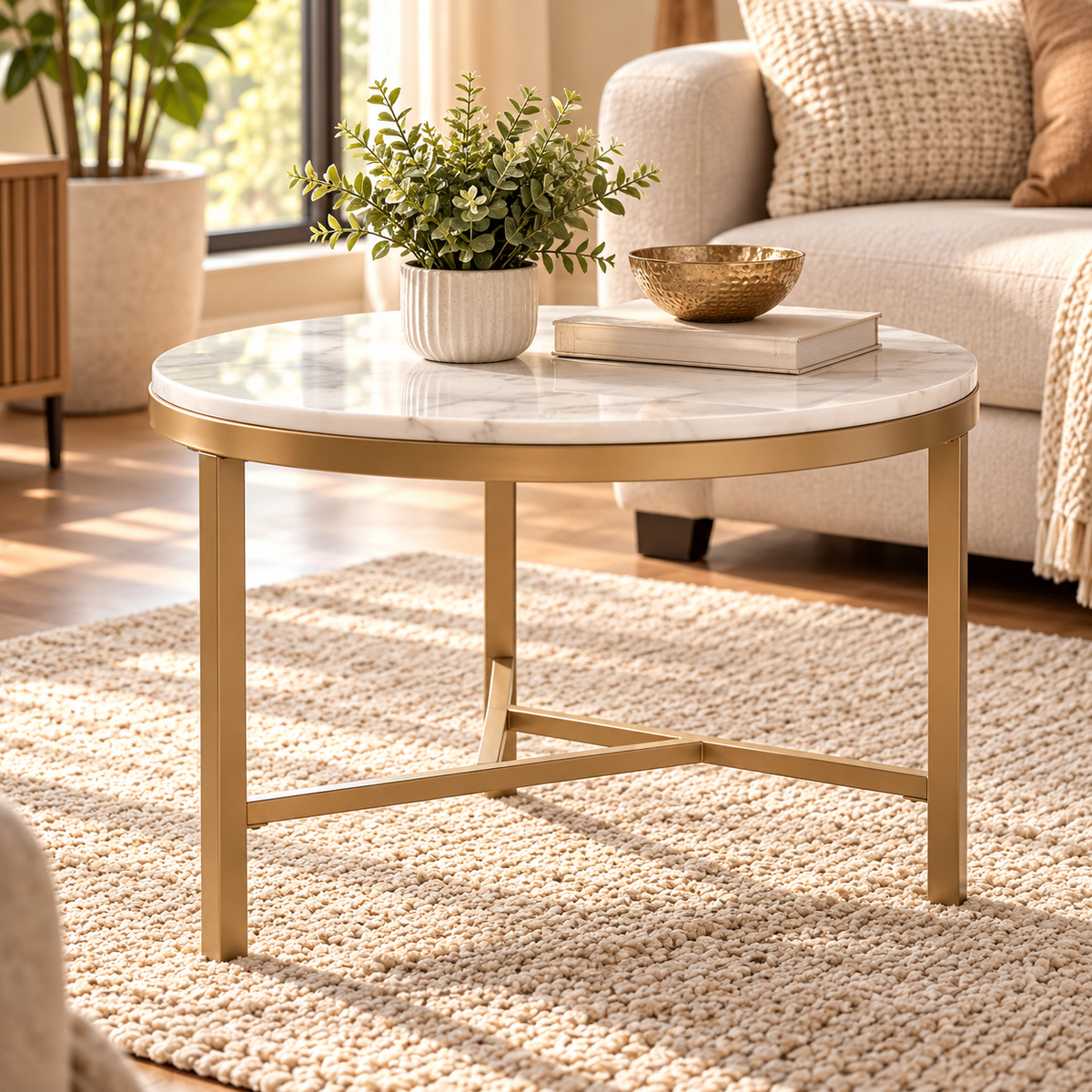 Round Table - Geometric Champagne Gold Frame