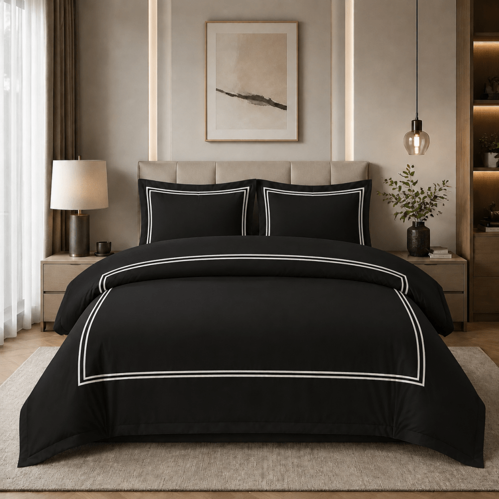 Baratta Comforter Set (Black with White Bratta Stitch) - myhomestore.com.pk