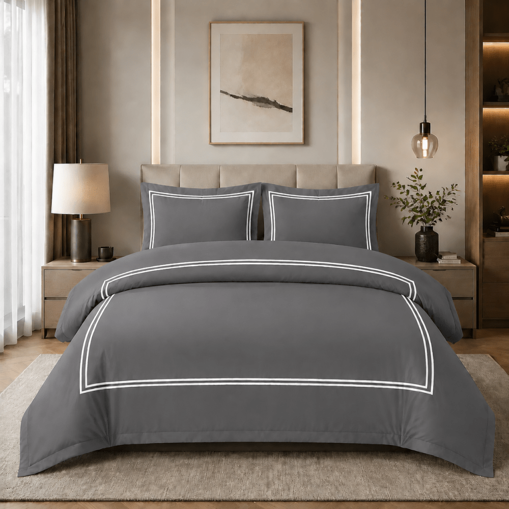Baratta Comforter Set (Grey with White Bratta Stitch) - myhomestore.com.pk