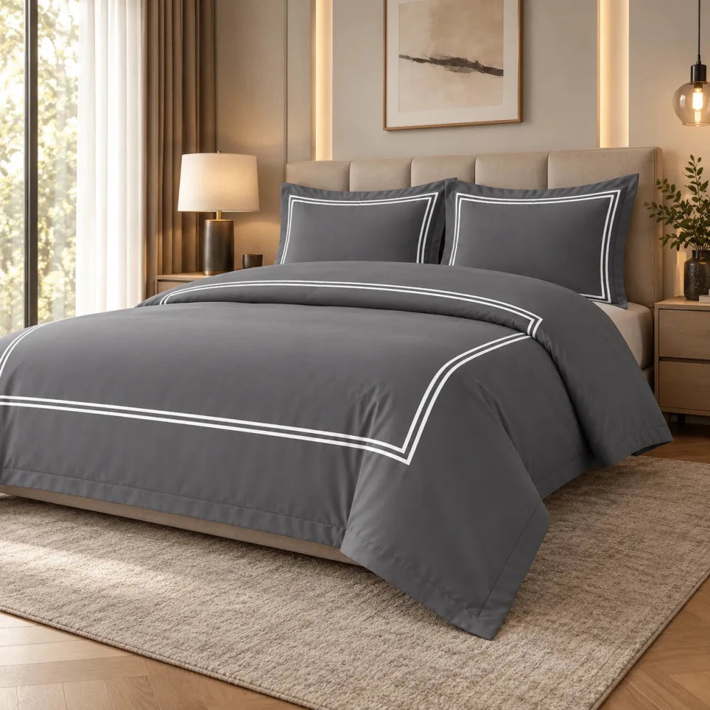 Baratta Comforter Set (Grey with White Bratta Stitch) - myhomestore.com.pk