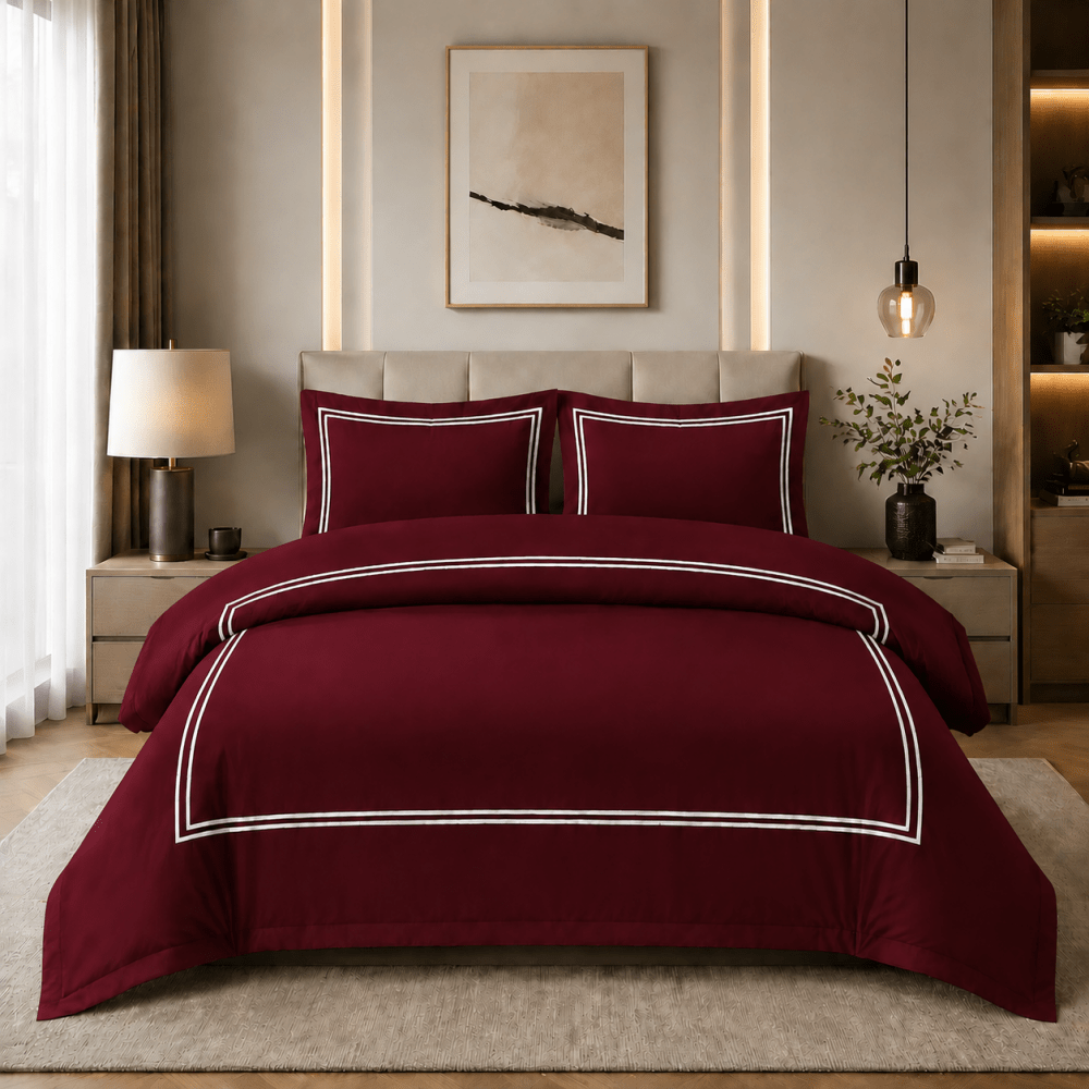 Baratta Comforter Set (Maroon with White Bratta Stitch) - myhomestore.com.pk
