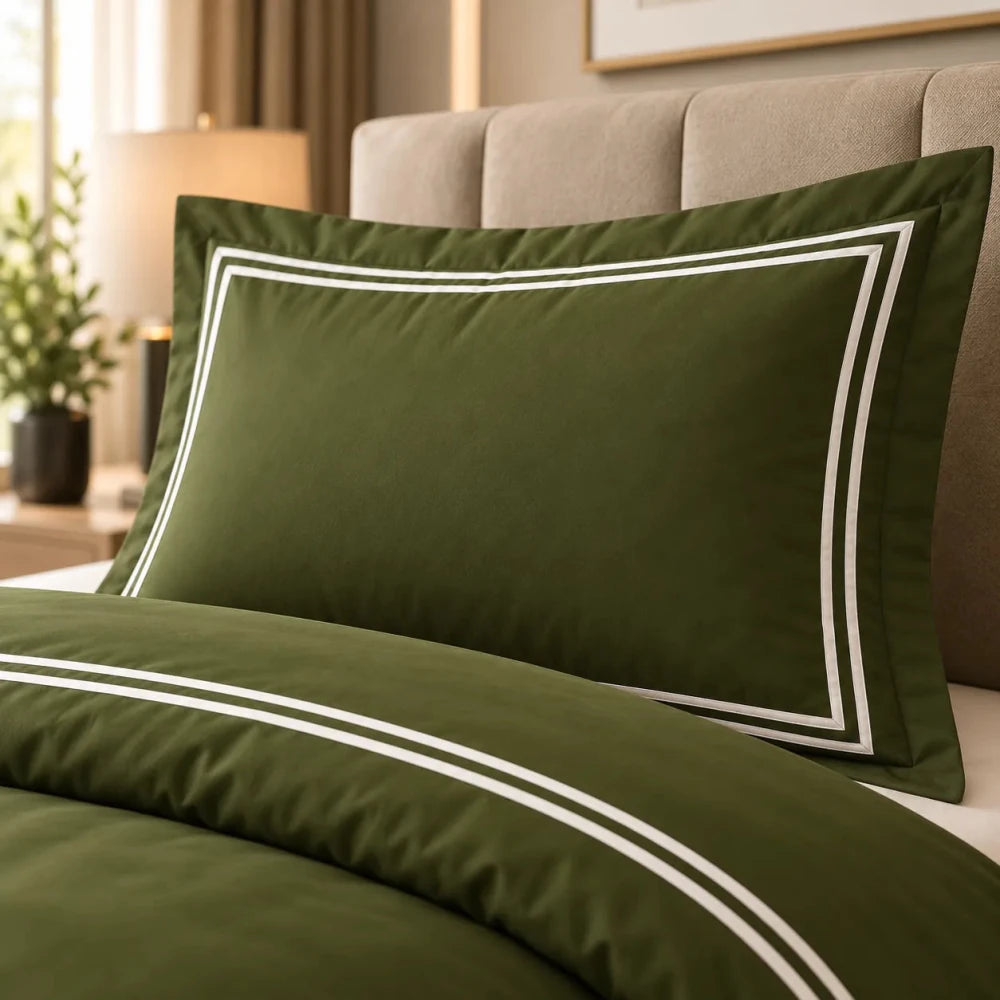 Baratta Comforter Set (Olive With White Bratta Stitch) - myhomestore.com.pk