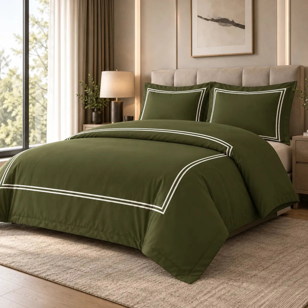 Baratta Comforter Set (Olive With White Bratta Stitch) - myhomestore.com.pk