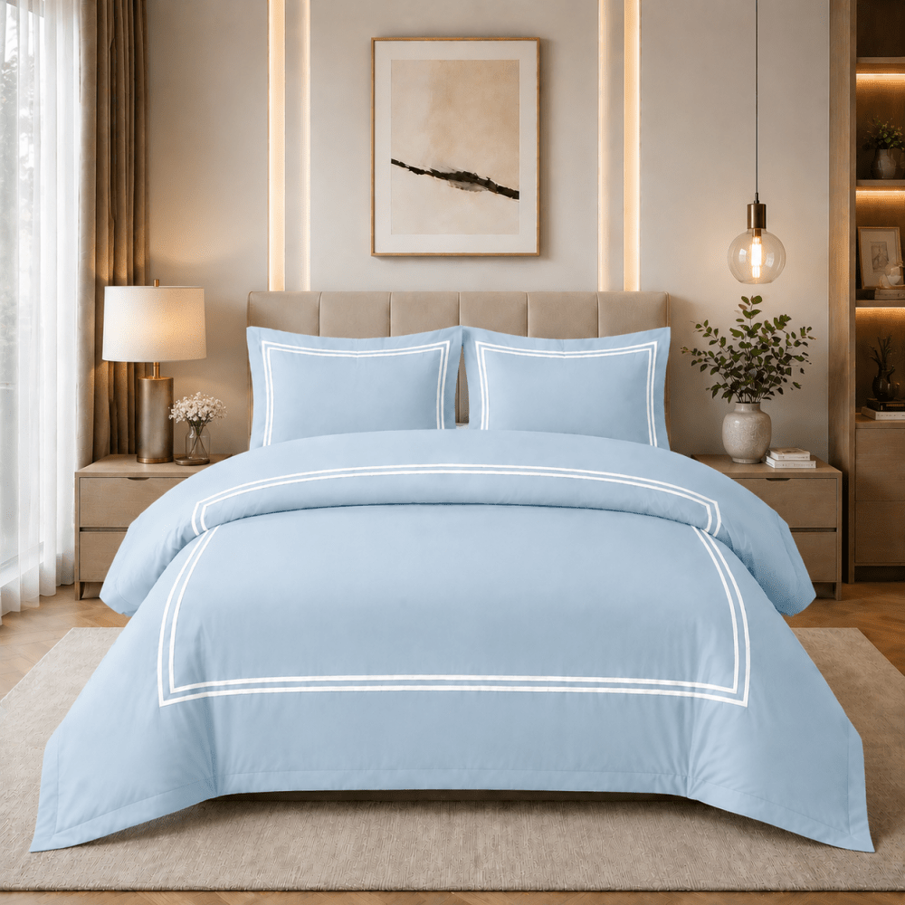 Baratta Comforter Set (sky blue with White Bratta Stitch) - myhomestore.com.pk