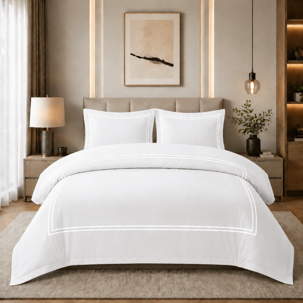 Baratta Comforter Set (White with White Bratta Stitch) - myhomestore.com.pk