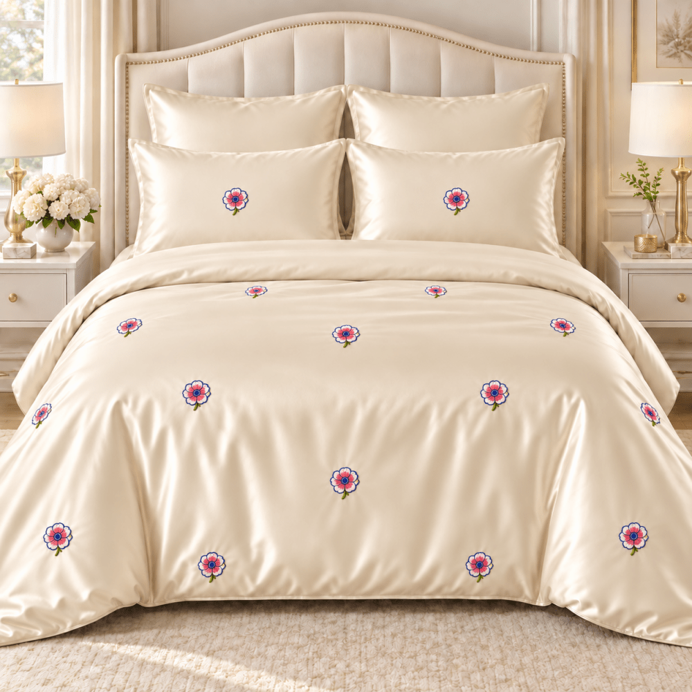 Beige Cream Floral Embroidered Bedding Set - myhomestore.com.pk