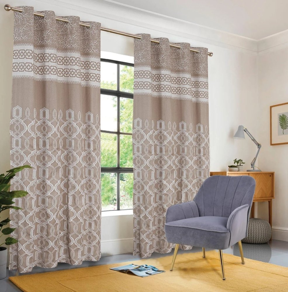Beige Jacquard printed curtains - myhomestore.com.pk