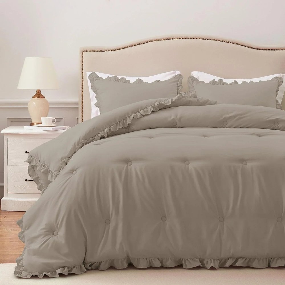 Beige Ruffle Comforter Set - myhomestore.com.pk