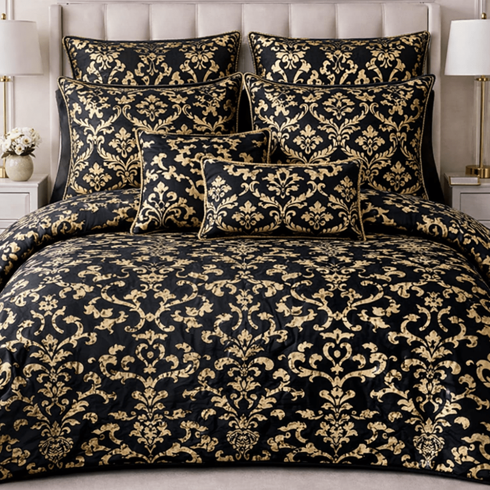 Black And Gold Damask Bedding Set - myhomestore.com.pk