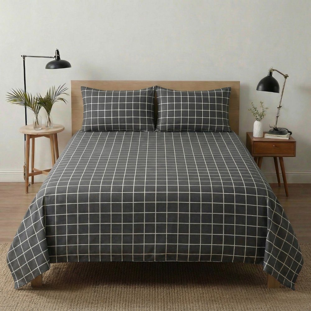 Black Check Print Bedsheet – King Size - myhomestore.com.pk
