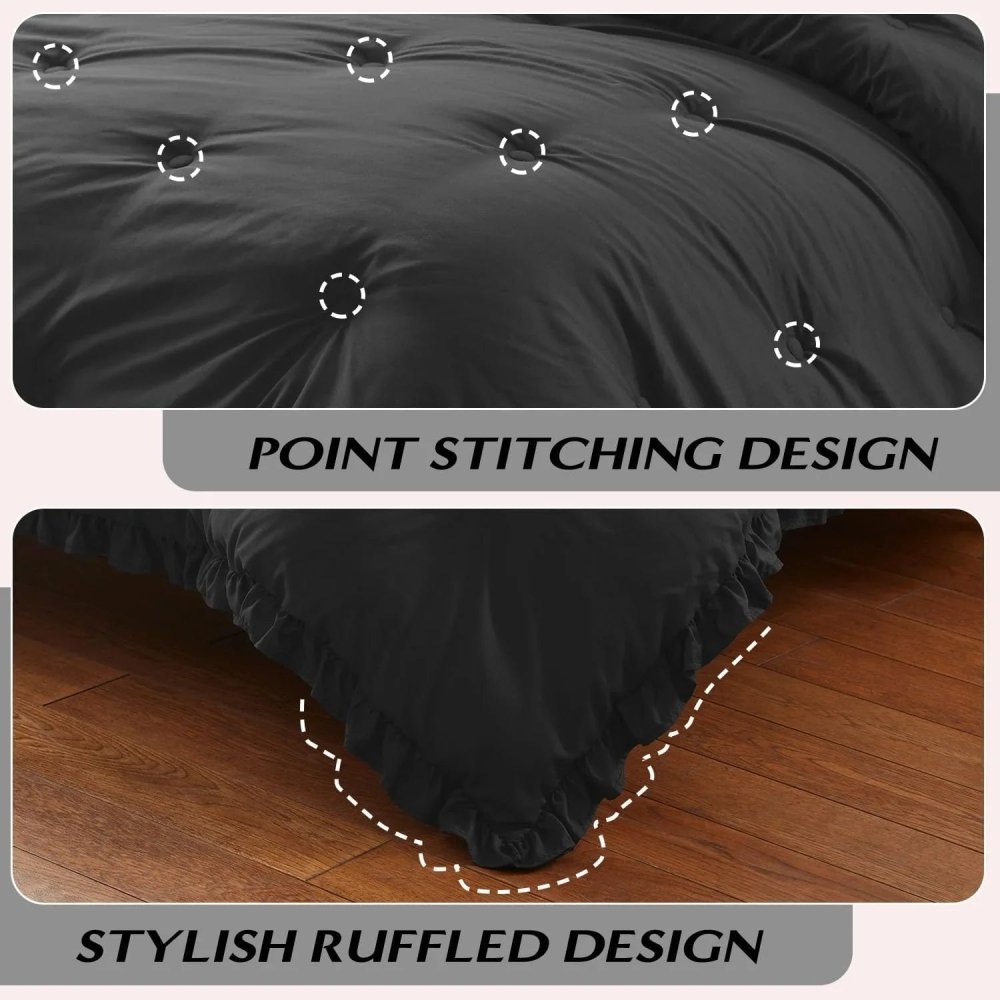 Black Ruffle Comforter Set - myhomestore.com.pk
