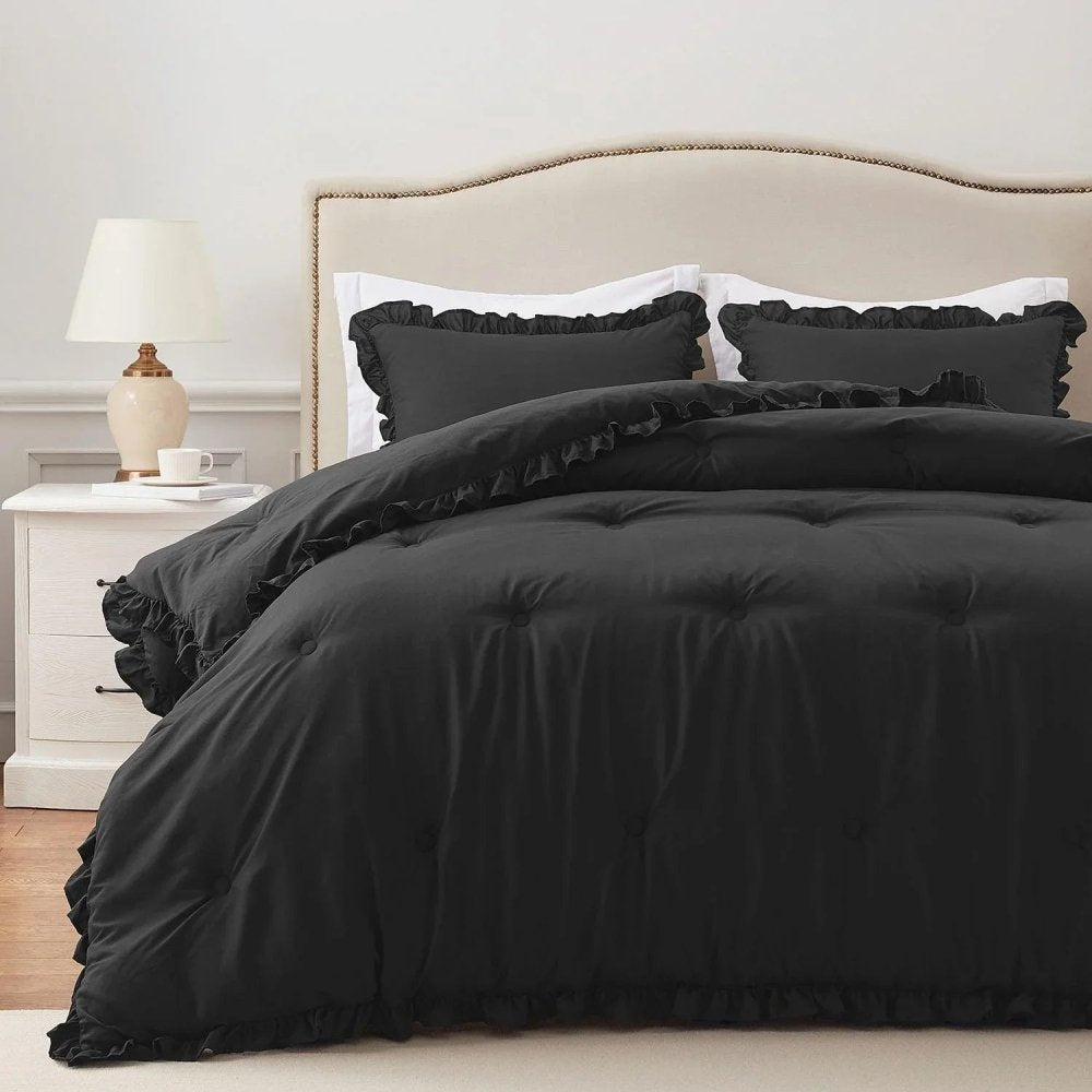 Black Ruffle Comforter Set - myhomestore.com.pk