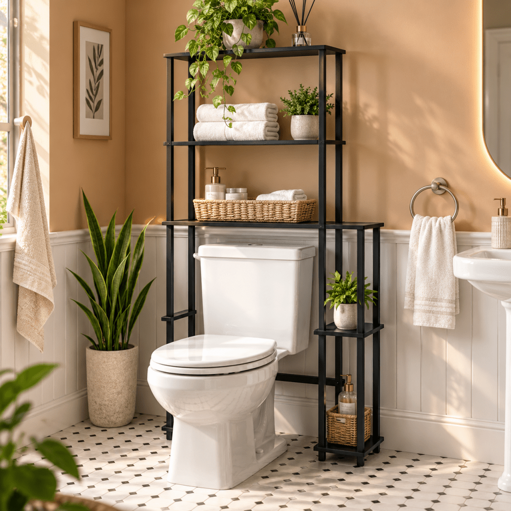 Black Toilet Space Saver with 5-Shelves - myhomestore.com.pk