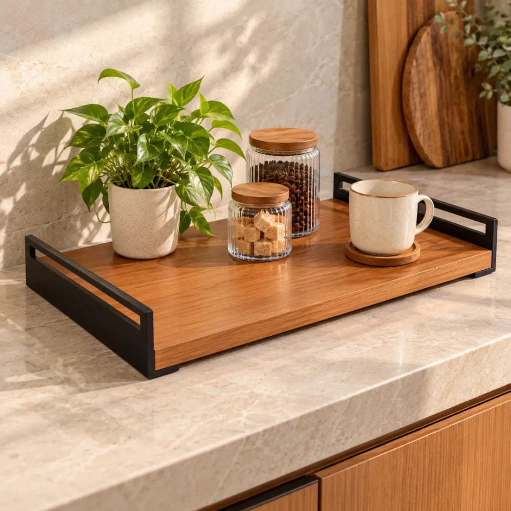 Blackened Metal and MDF Sheet Service Tray - myhomestore.com.pk