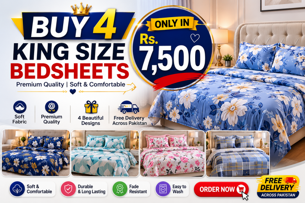Buy 4 Kingsize Bedsheets Bundle | Printed Bedsheet Deal – My Home Store - myhomestore.com.pk