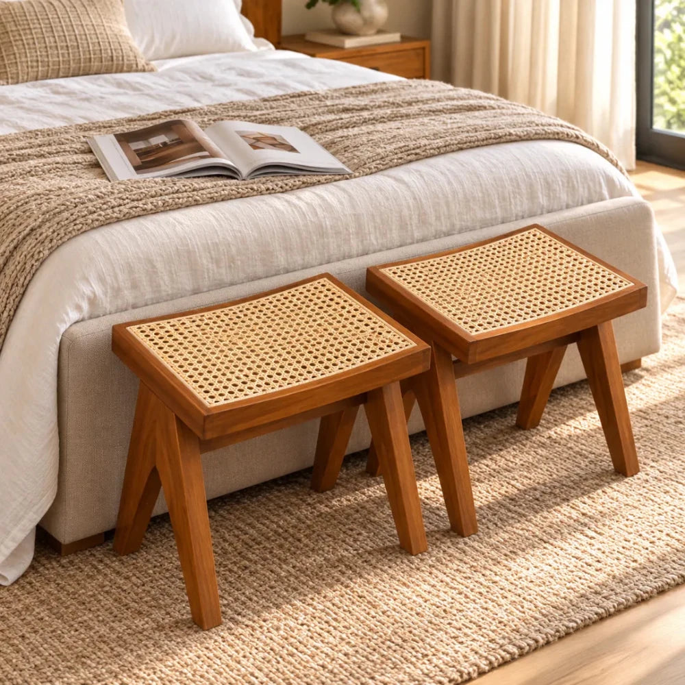 Cane Low Stool - Natural - myhomestore.com.pk