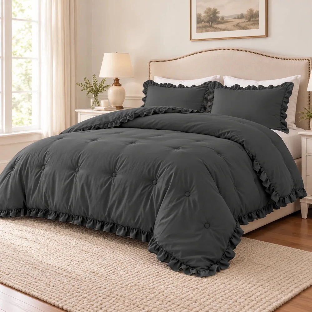 Charcol Ruffle Comforter Set - myhomestore.com.pk