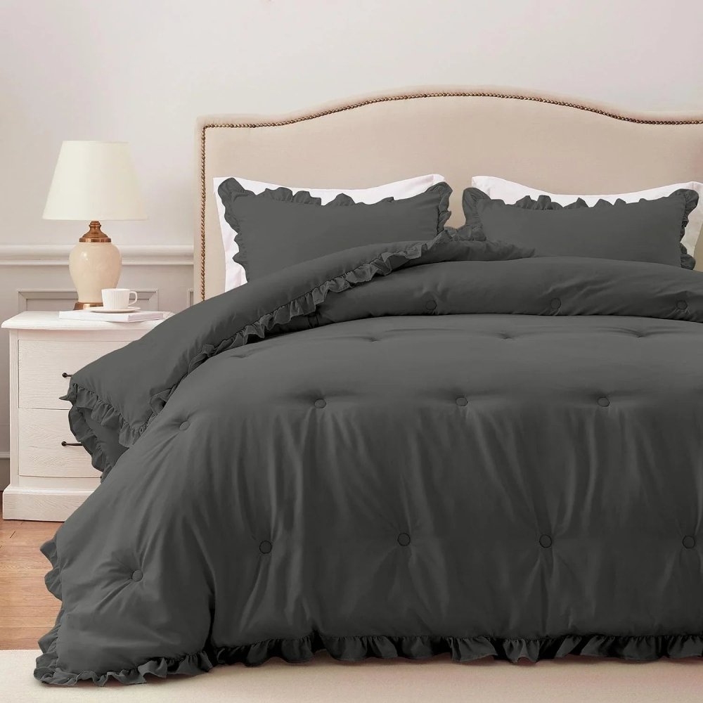 Charcol Ruffle Comforter Set - myhomestore.com.pk