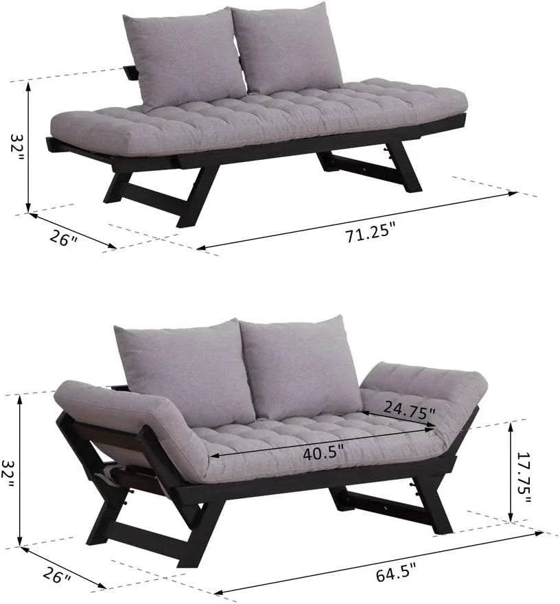 Chenille Flared Arm Sleeper - 3 Position Convertible Chaise Lounger Sofa Bed with 2 Large Pillows - myhomestore.com.pk
