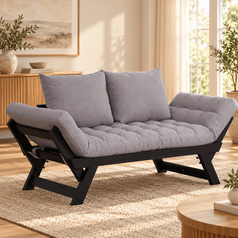 Chenille Flared Arm Sleeper-3 Position Convertible Chaise Lounger Sofa Bed with 2 Large Pillows - myhomestore.com.pk