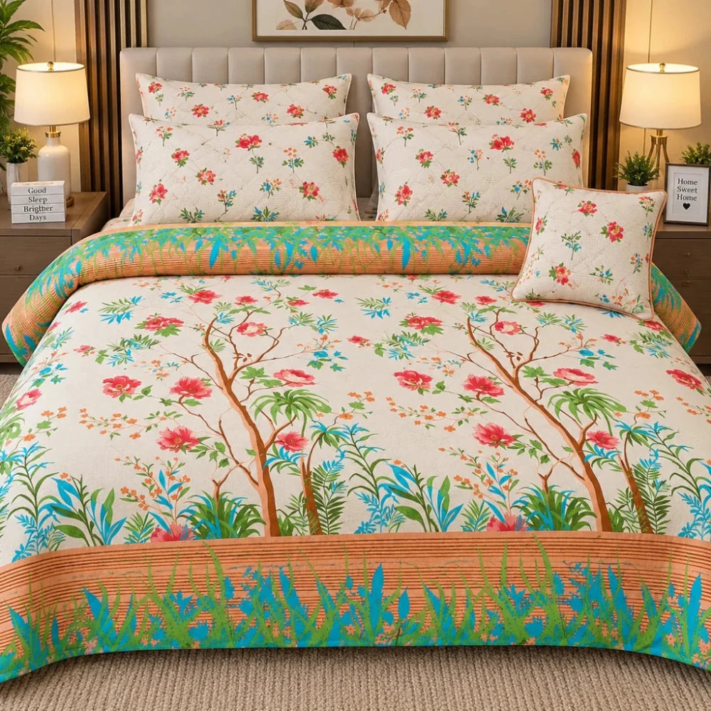 Classic Cream Botanical 7Pc Bedspread Set - myhomestore.com.pk