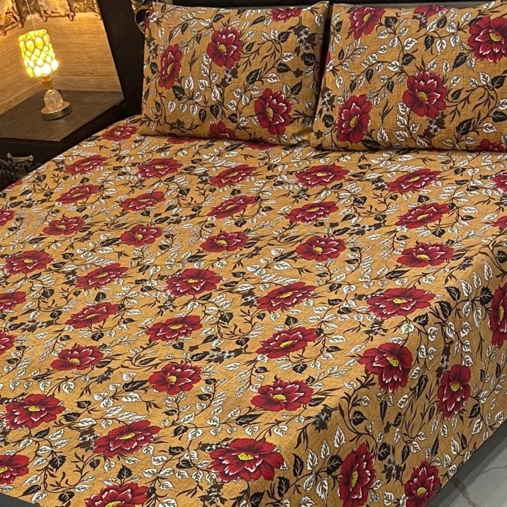 Classic Red Floral Double Bed Printed Bedsheet