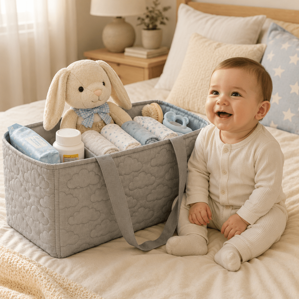 Cloud Quilted Diaper Caddy Bag | Baby Nursery Storage Organizer - myhomestore.com.pk