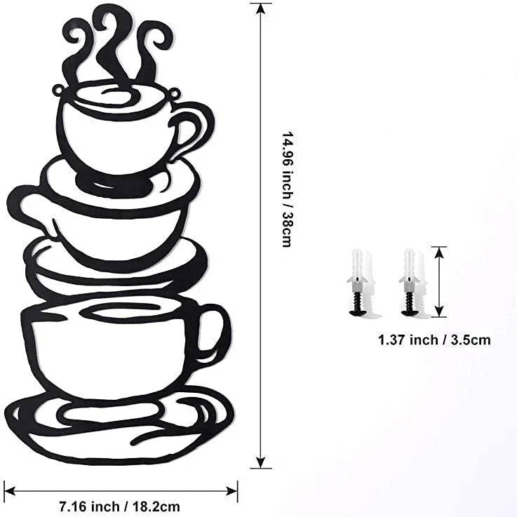 Coffee Cup Metal Wall Art, Farmhouse Kitchen Restaurant Decor Coffee Bar Sign, Black - myhomestore.com.pk